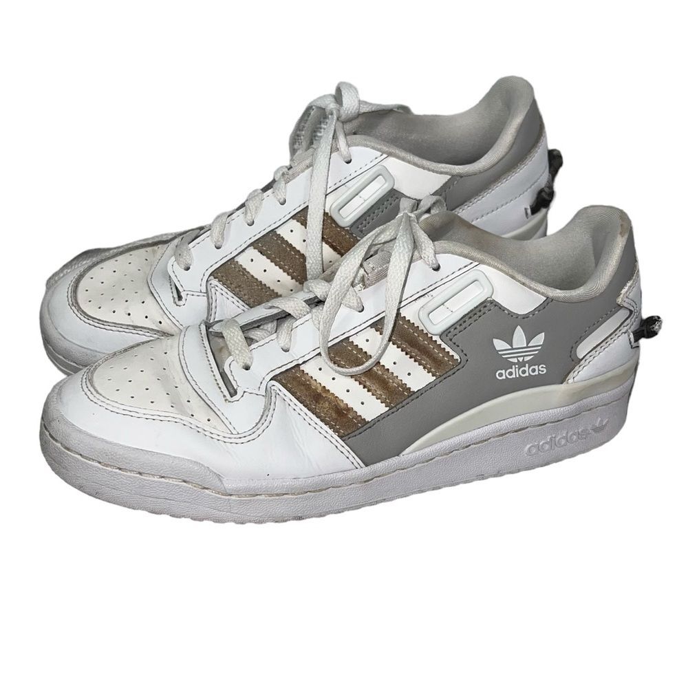 Adidas Forum Women’s Tennis Shoes GY8182 White Gray Size 9 Leather Flowers